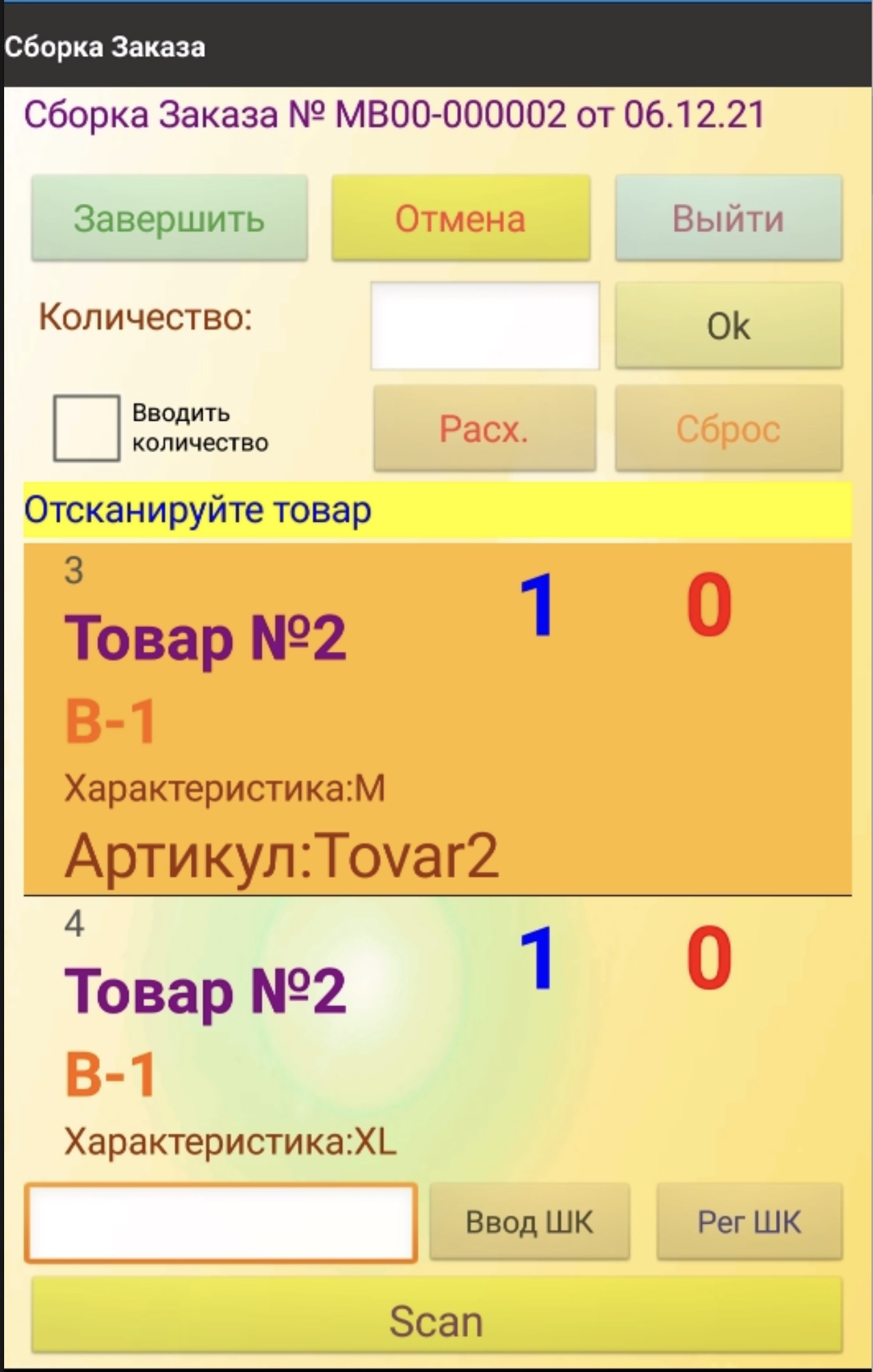интерфейс программы на ТСД