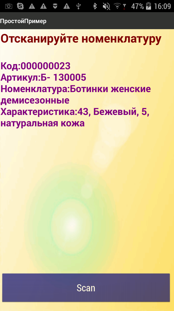 Результат сканирования на ТСД