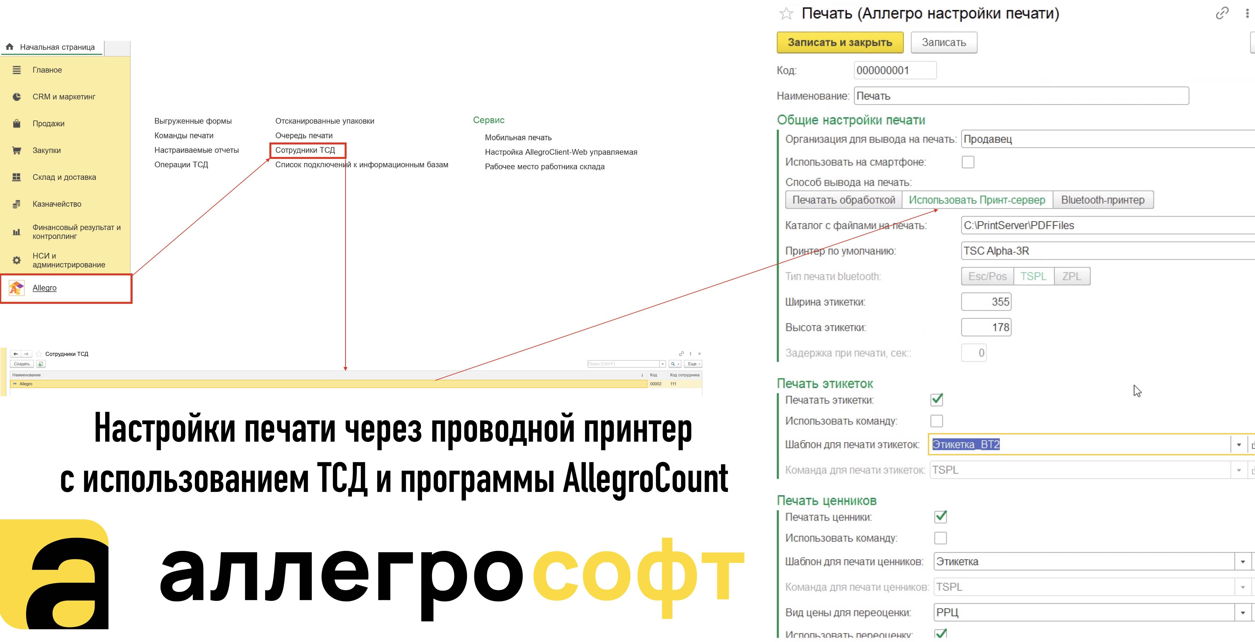 Настройки печати Allegro