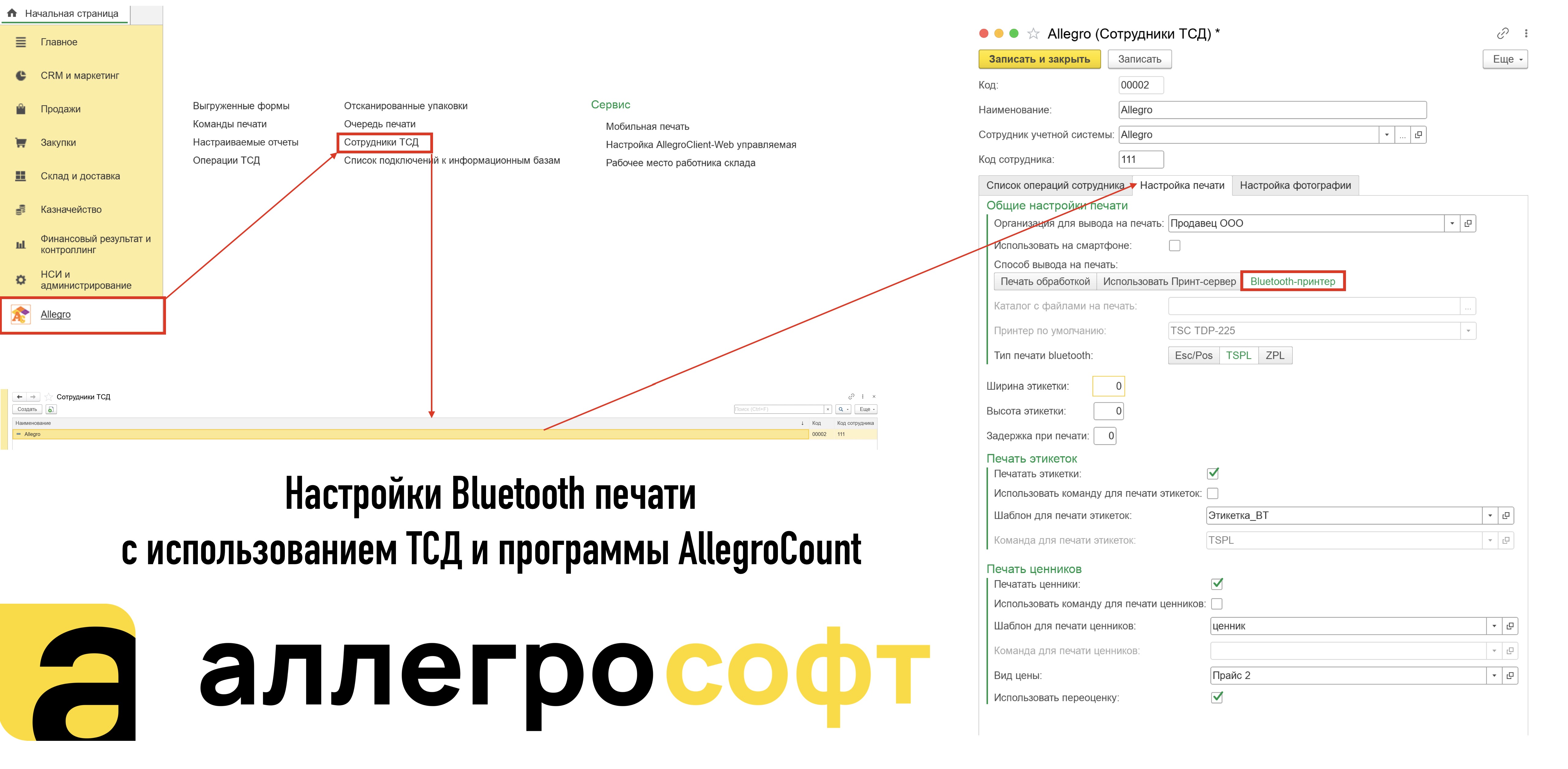 Настройки печати в расширении Allegro