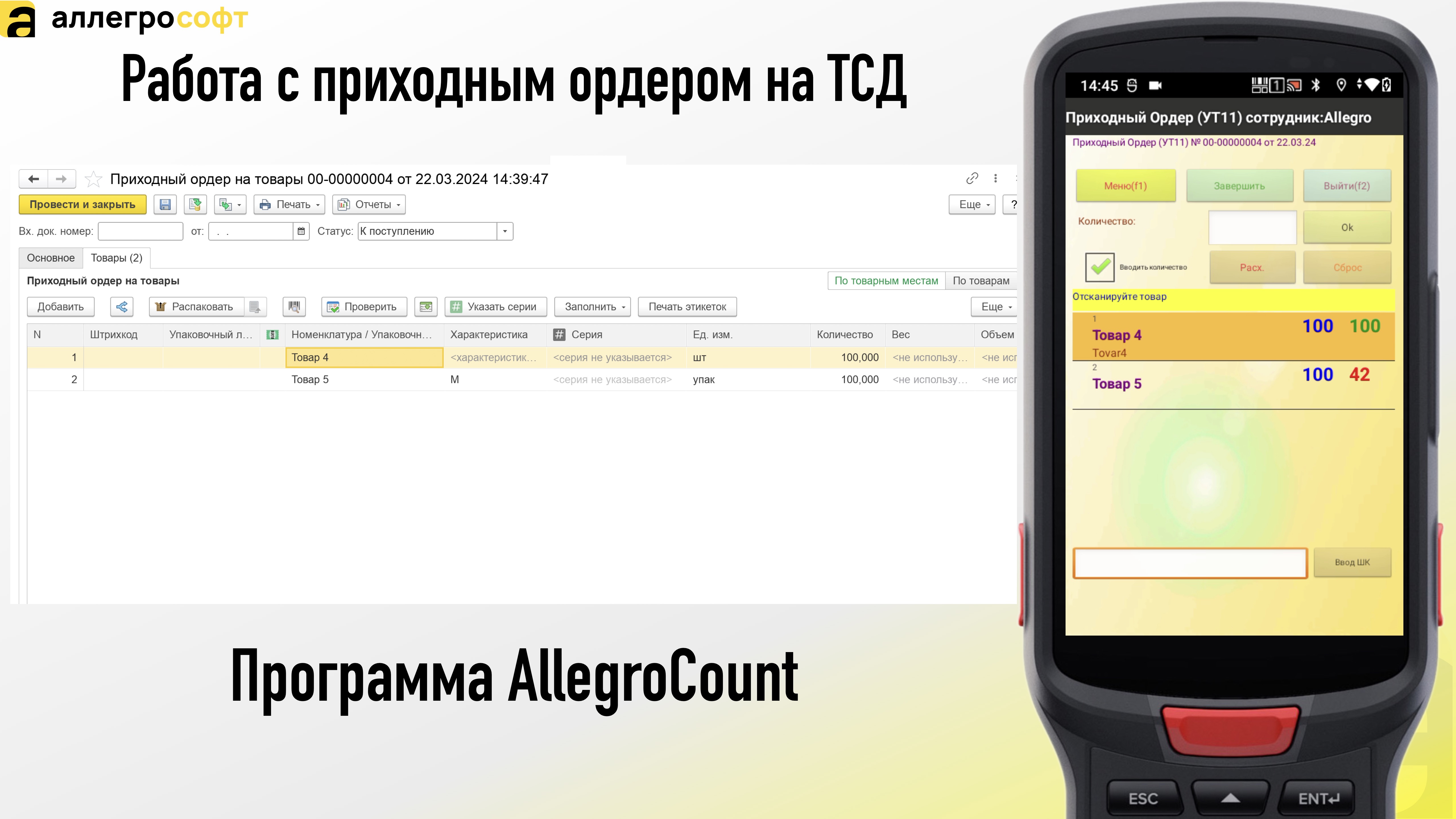 Работа с приходным ордером на ТСД
