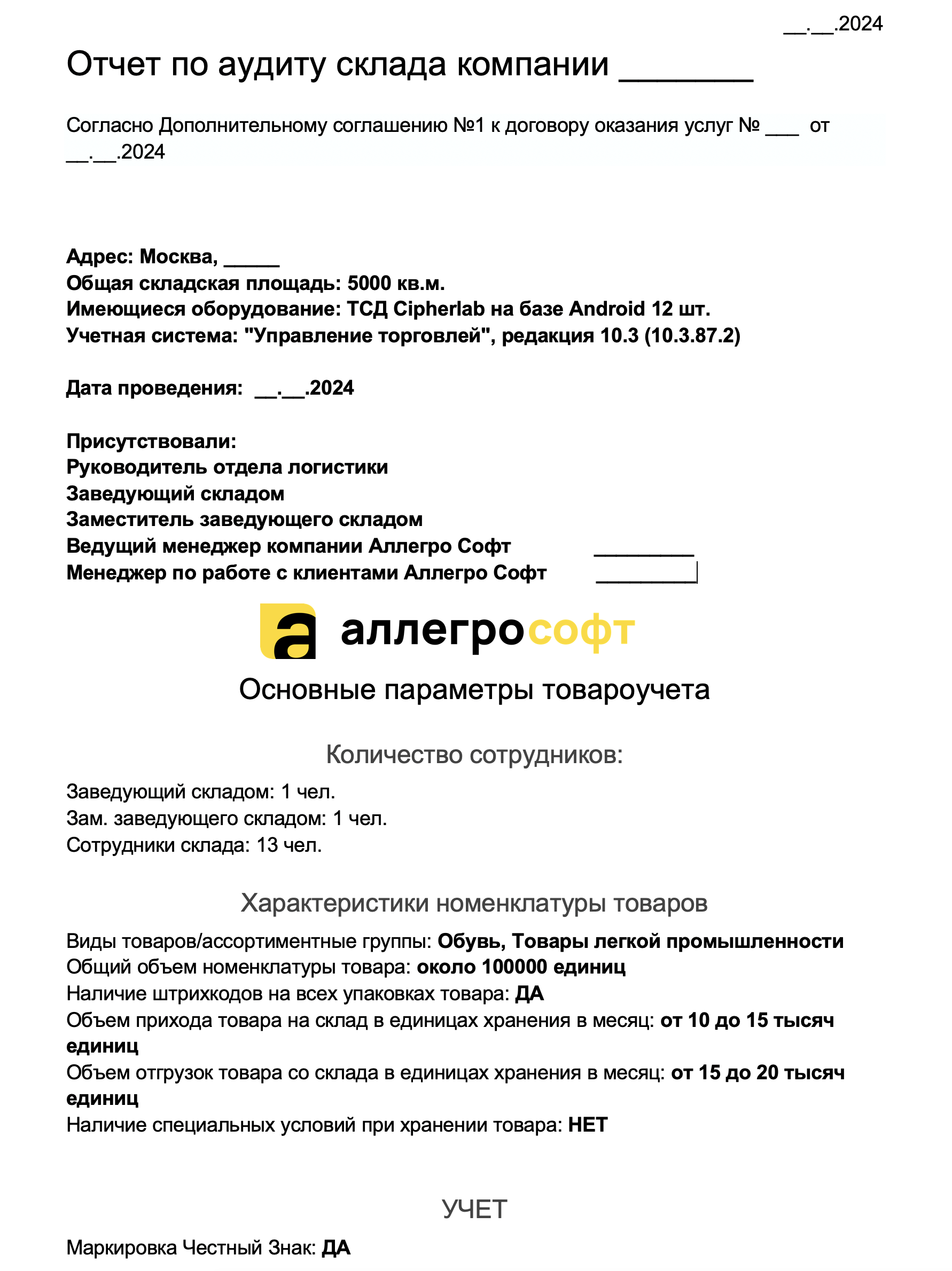 пример отчета по складскому аудиту