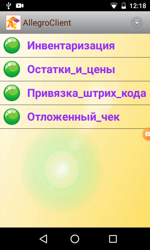 Главный экран программы AllegroCount на ТСД